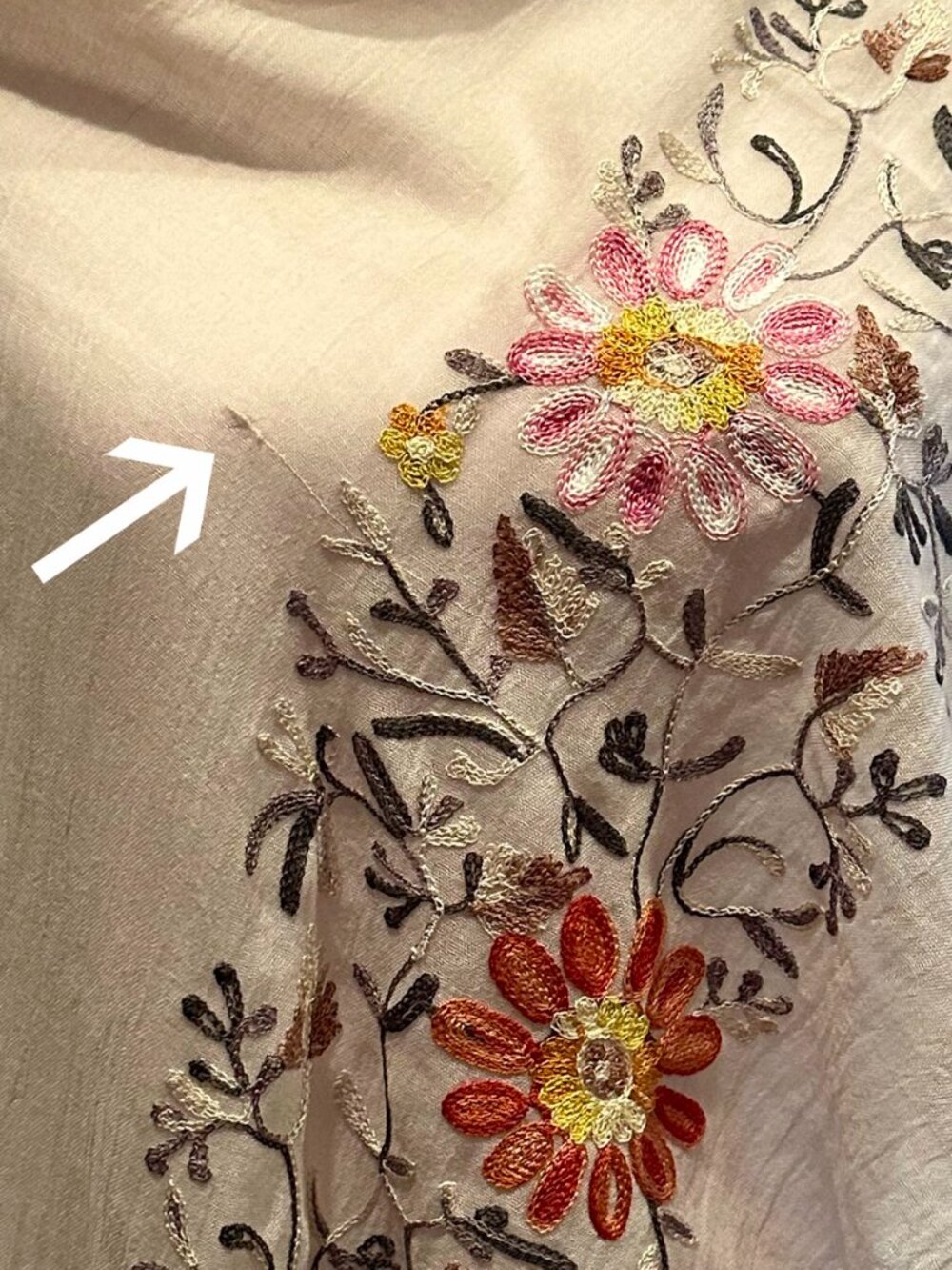 RiscaWin Oversized Beige Floral Embroidered Scarf Shawl Wrap Boho 36x70 - Picture 11 of 11